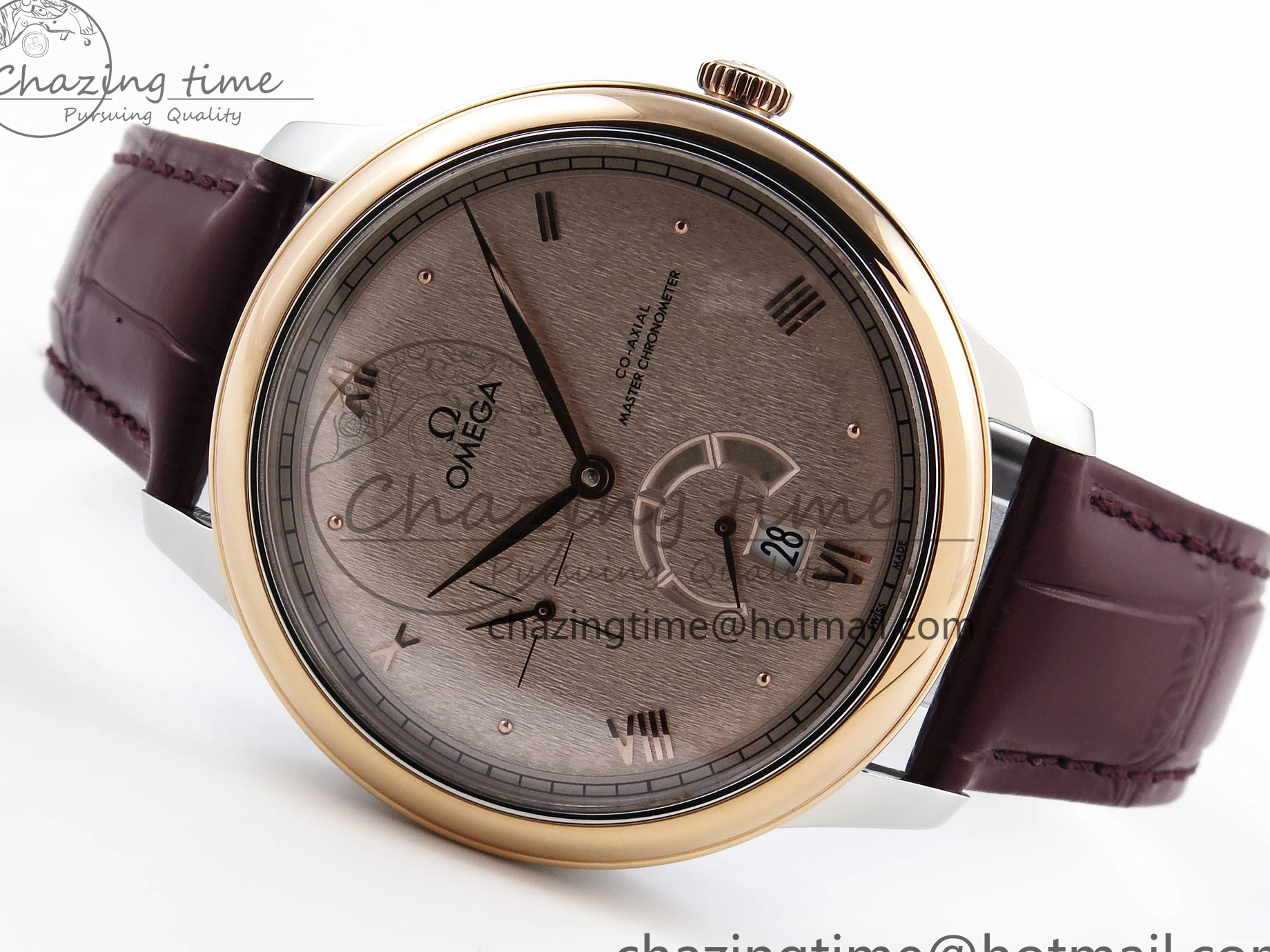 0416 QuickDry De Ville Date RG MKF 1:1 Best Edition Brown Textured Dial Diamonds Marker on Brown Leather Strap A 7747